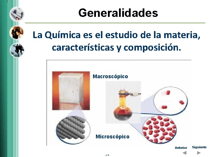 Generalidades La Química es el estudio de la materia, características y composición. Macroscópico Microscópico