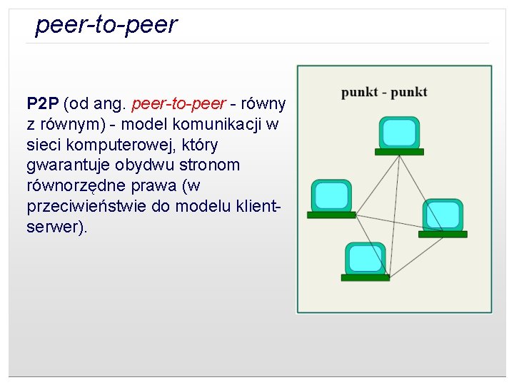 peer-to-peer P 2 P (od ang. peer-to-peer - równy z równym) - model komunikacji