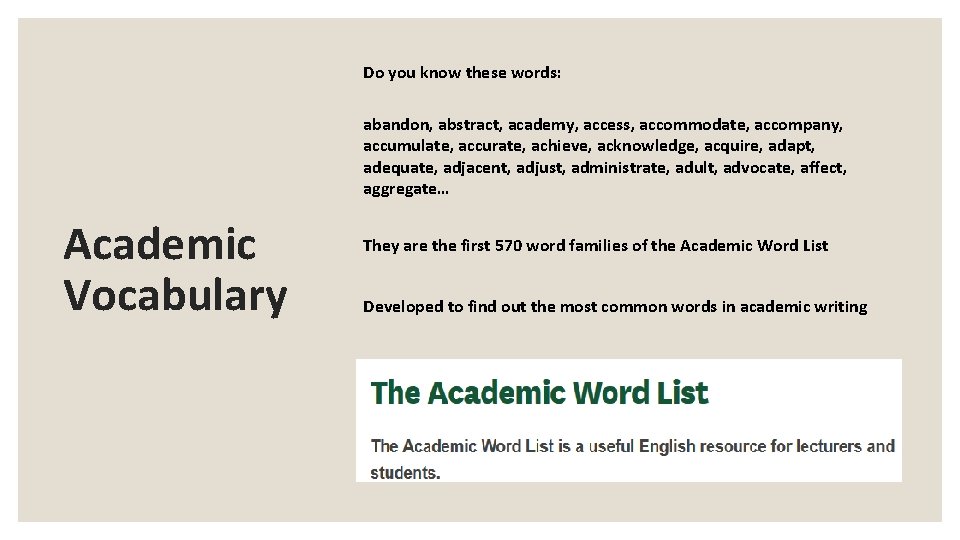 Do you know these words: abandon, abstract, academy, access, accommodate, accompany, accumulate, accurate, achieve,