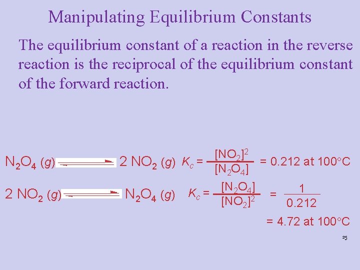 Manipulating Equilibrium Constants The equilibrium constant of a reaction in the reverse reaction is Manipulating Equilibrium Constants The equilibrium constant of a reaction in the reverse reaction is