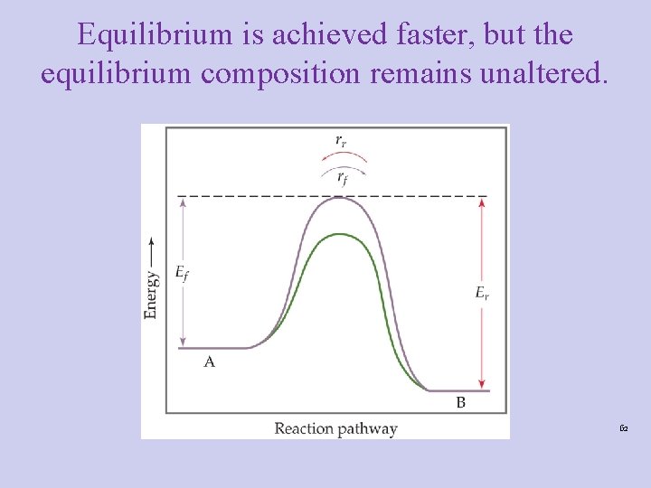 Equilibrium is achieved faster, but the equilibrium composition remains unaltered. 62 Equilibrium is achieved faster, but the equilibrium composition remains unaltered. 62