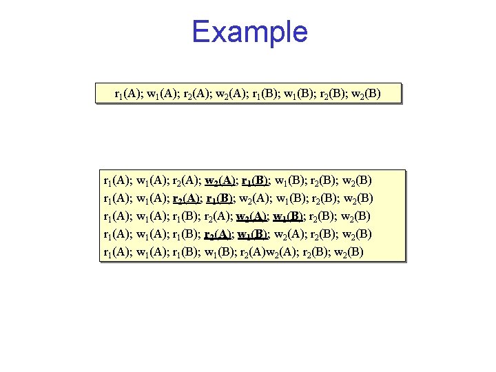 Example r 1(A); w 1(A); r 2(A); w 2(A); r 1(B); w 1(B); r