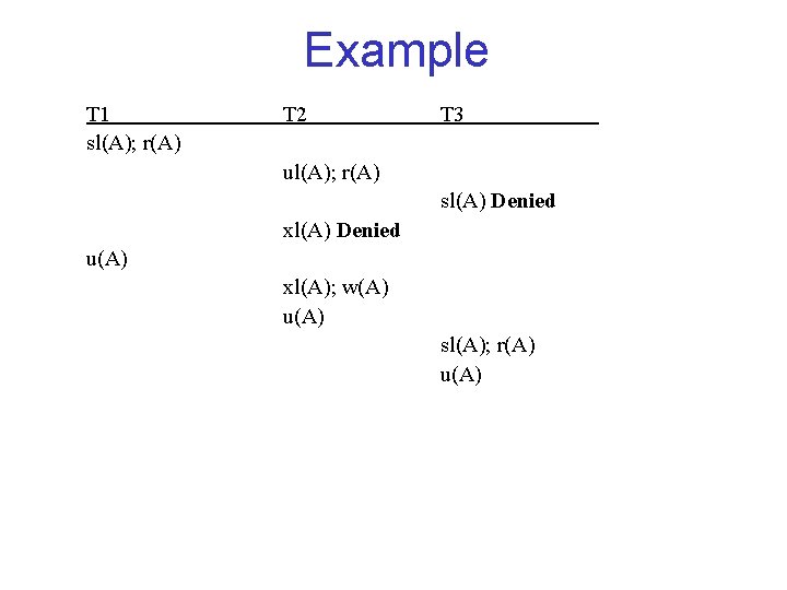 Example T 1 sl(A); r(A) T 2 T 3 ul(A); r(A) sl(A) Denied xl(A)
