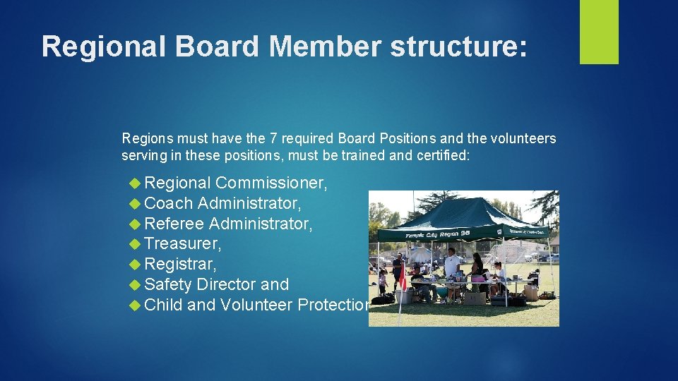 Regional Board Member structure: Regions must have the 7 required Board Positions and the