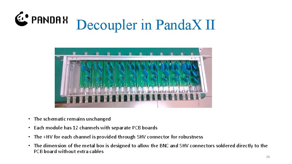 Decoupler in Panda. X II • The schematic remains unchanged • Each module has