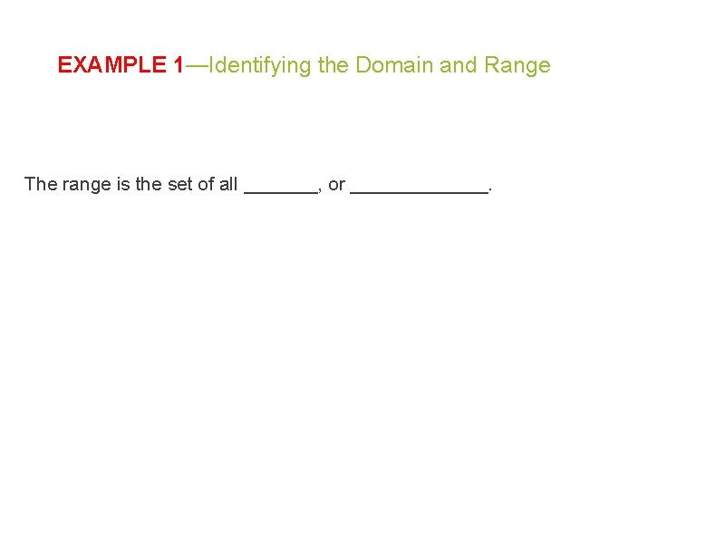 EXAMPLE 1—Identifying the Domain and Range The range is the set of all _______, EXAMPLE 1—Identifying the Domain and Range The range is the set of all _______,
