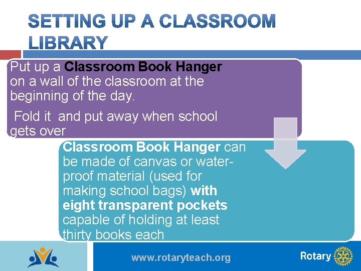Put up a Classroom Book Hanger on a wall of the classroom at the