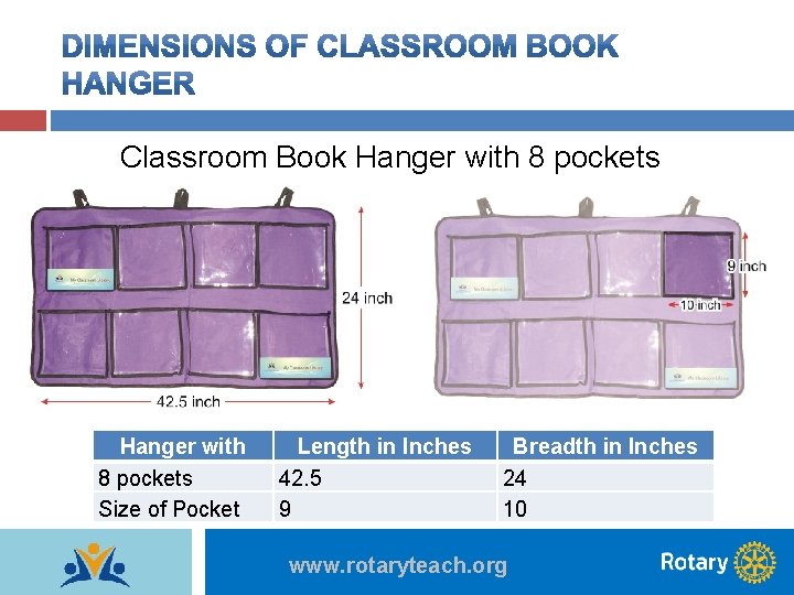 Classroom Book Hanger with 8 pockets Size of Pocket Length in Inches 42. 5