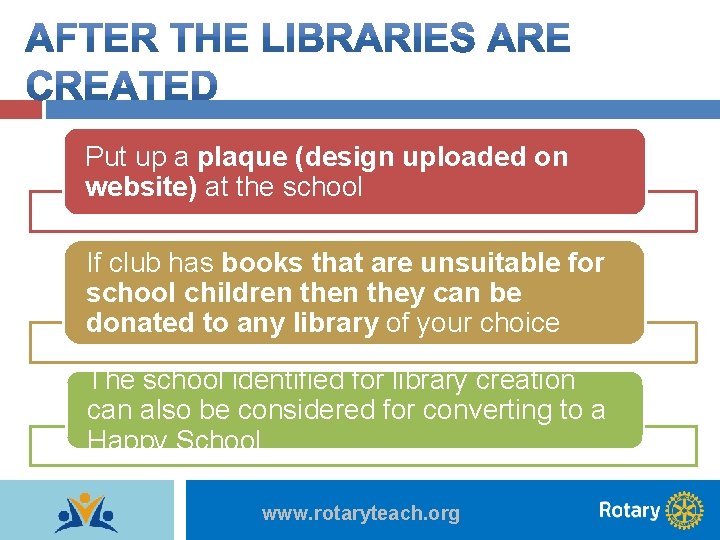 Put up a plaque (design uploaded on website) at the school If club has