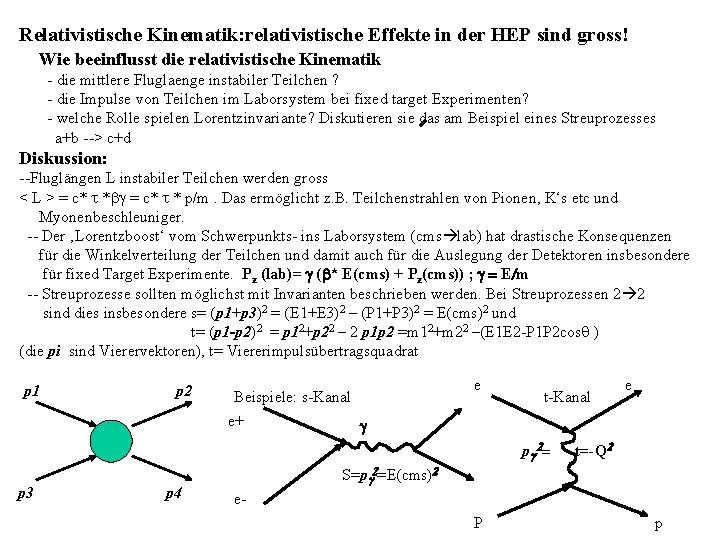 Relativistische Kinematik: relativistische Effekte in der HEP sind gross! Wie beeinflusst die relativistische Kinematik