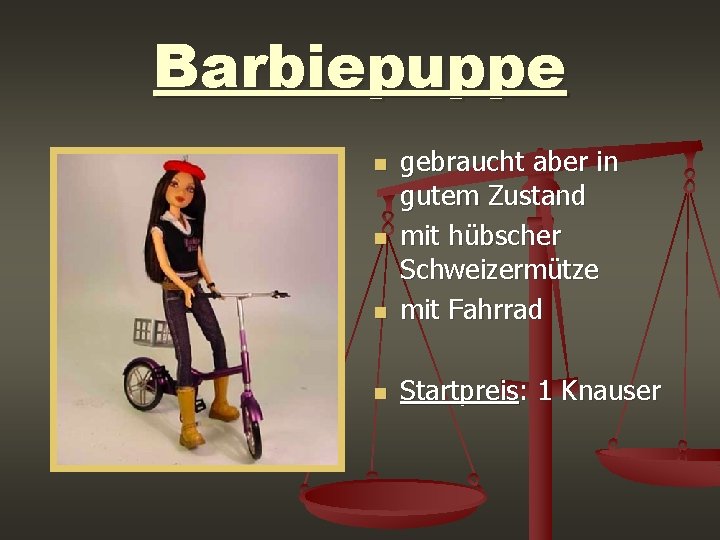 Barbiepuppe n gebraucht aber in gutem Zustand mit hübscher Schweizermütze mit Fahrrad n Startpreis: