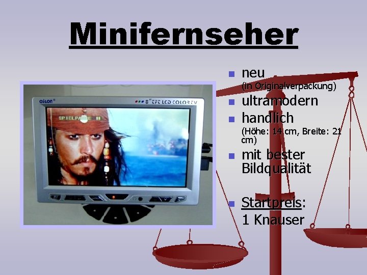 Minifernseher n neu (in Originalverpackung) n n ultramodern handlich (Höhe: 14 cm, Breite: 21