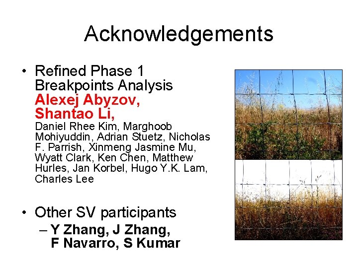 Acknowledgements • Refined Phase 1 Breakpoints Analysis Alexej Abyzov, Shantao Li, Daniel Rhee Kim,