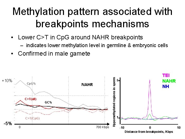 Methylation pattern associated with breakpoints mechanisms • Lower C>T in Cp. G around NAHR