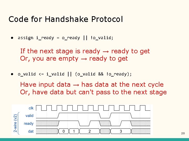 Code for Handshake Protocol ● assign i_ready = o_ready || !o_valid; If the next Code for Handshake Protocol ● assign i_ready = o_ready || !o_valid; If the next