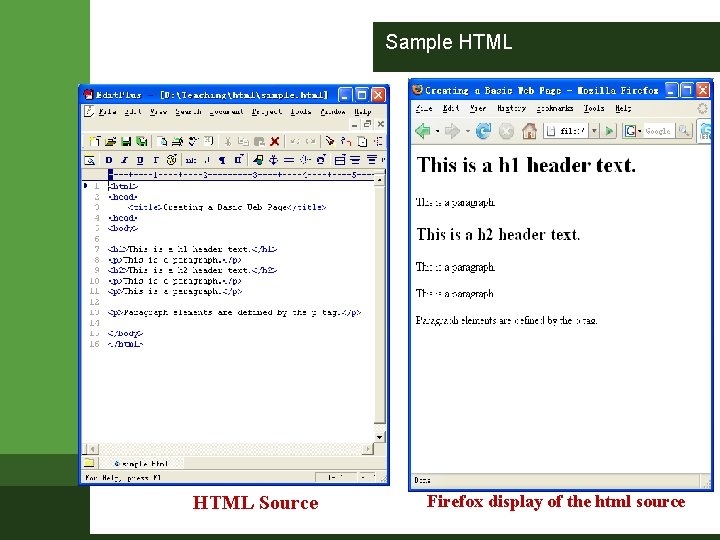 Sample HTML Source Firefox display of the html source Sample HTML Source Firefox display of the html source