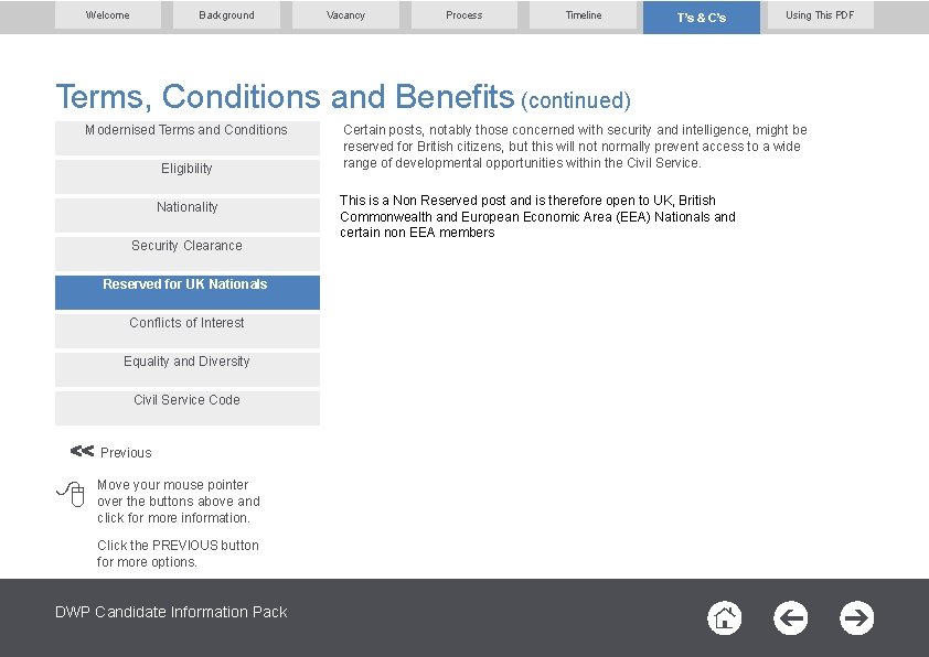 Welcome Background Vacancy Process Timeline T’s & C’s Using This PDF Terms, Conditions and