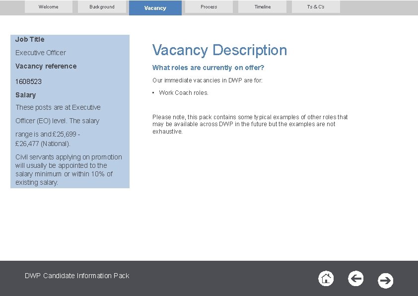 Welcome Background Job Title Vacancy Process Timeline Executive Officer Vacancy Description Vacancy reference What