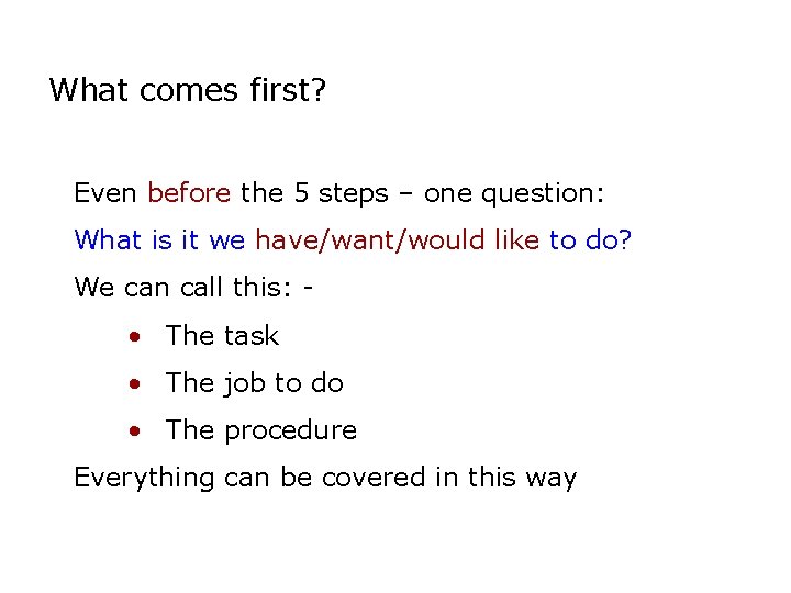 What comes first? Even before the 5 steps – one question: What is it