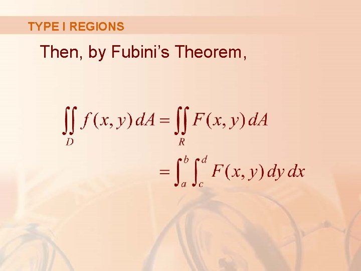 TYPE I REGIONS Then, by Fubini’s Theorem, 