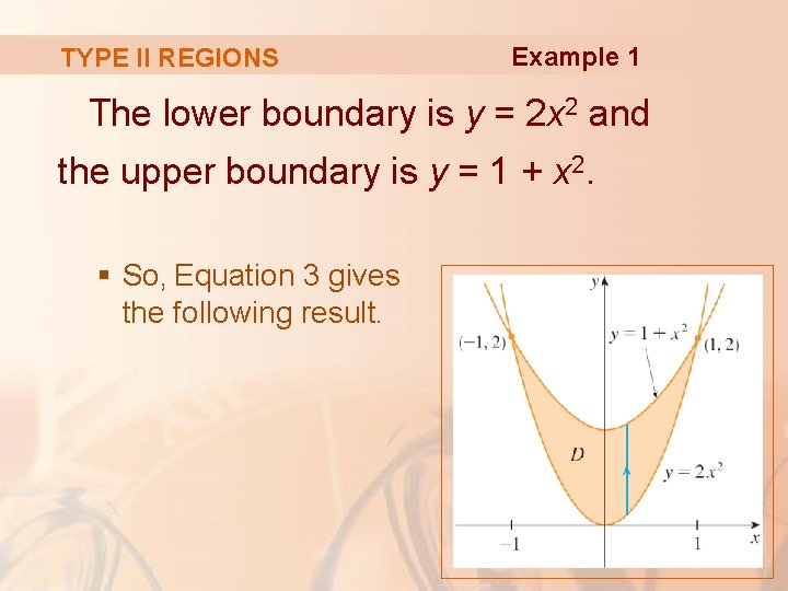 TYPE II REGIONS Example 1 The lower boundary is y = 2 x 2