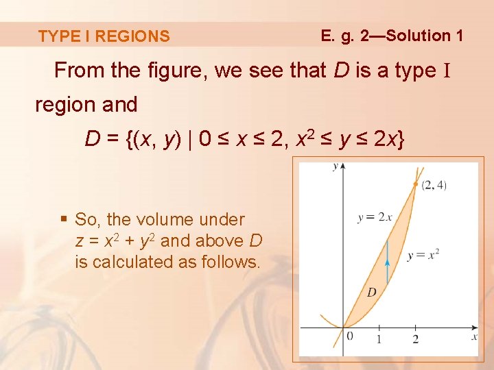TYPE I REGIONS E. g. 2—Solution 1 From the figure, we see that D