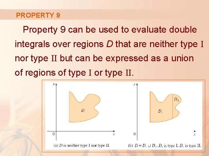 PROPERTY 9 Property 9 can be used to evaluate double integrals over regions D
