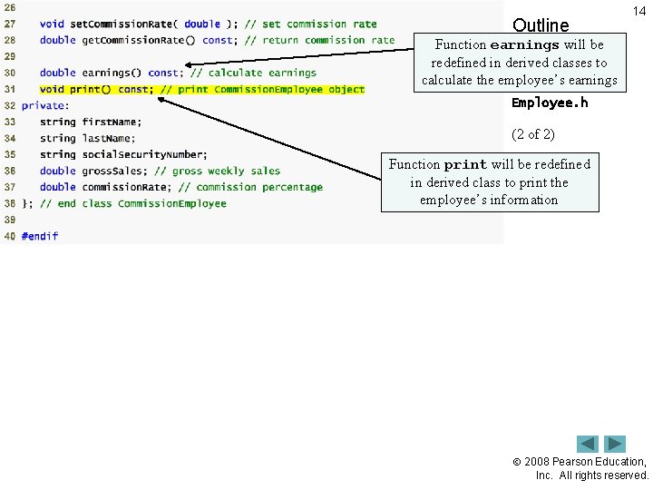 Outline 14 Function earnings will be redefined in derived classes to calculate the employee’s