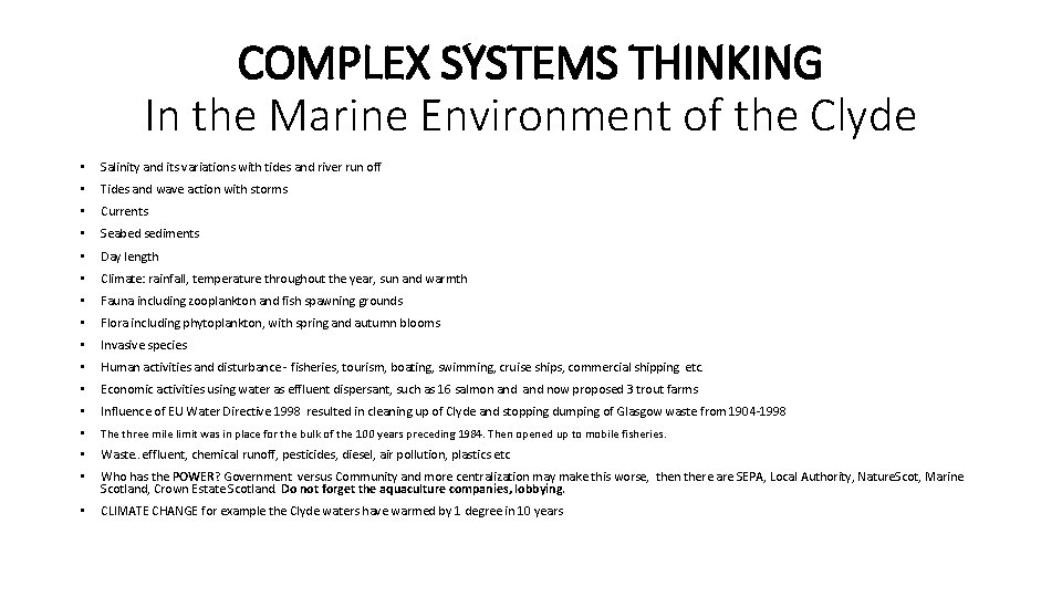 COMPLEX SYSTEMS THINKING In the Marine Environment of the Clyde • Salinity and its COMPLEX SYSTEMS THINKING In the Marine Environment of the Clyde • Salinity and its