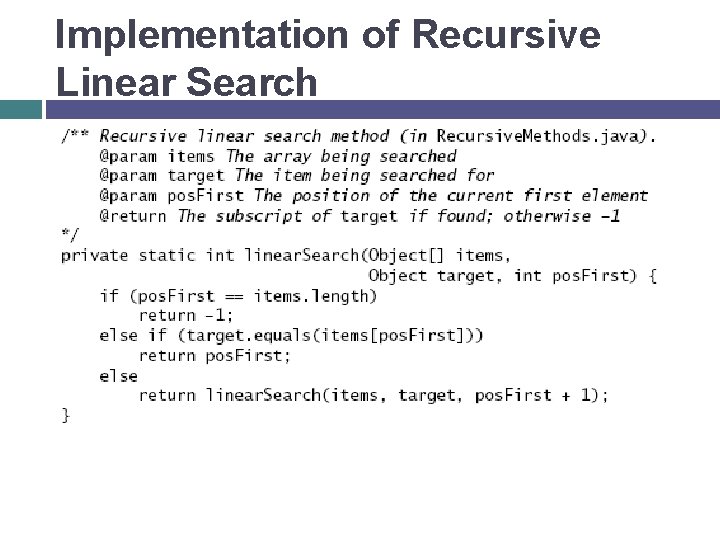 Implementation of Recursive Linear Search 