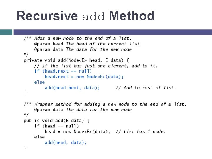 Recursive add Method 