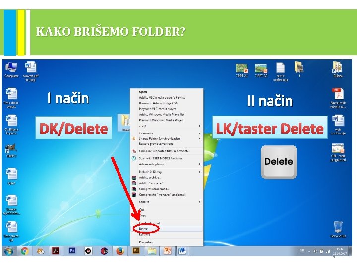 KAKO BRIŠEMO FOLDER? I način DK/Delete II način LK/taster Delete 4 KAKO BRIŠEMO FOLDER? I način DK/Delete II način LK/taster Delete 4