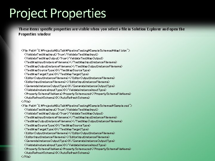 Project Properties These items specific properties are visible when you select a file in