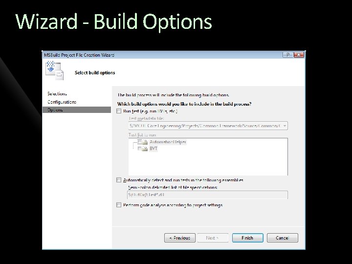 Wizard - Build Options 