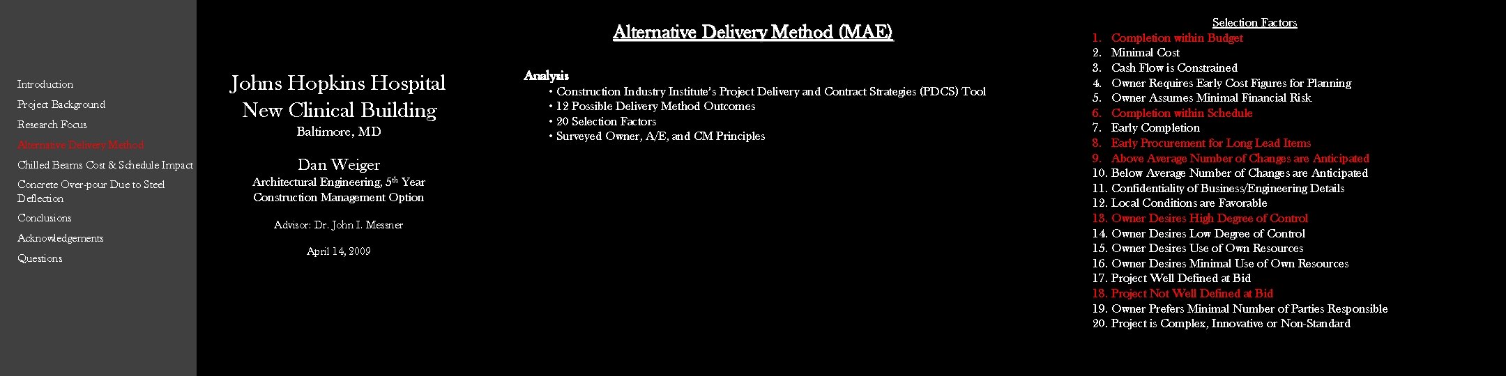Alternative Delivery Method (MAE) Introduction Project Background Research Focus Alternative Delivery Method Chilled Beams