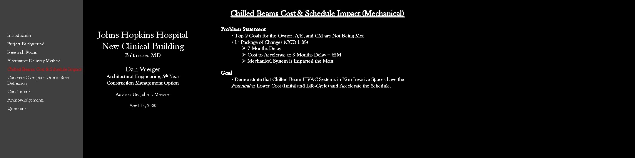 Chilled Beams Cost & Schedule Impact (Mechanical) Introduction Project Background Research Focus Alternative Delivery