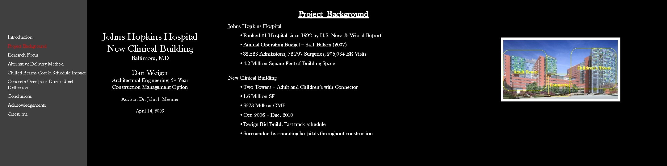 Project Background Johns Hopkins Hospital Introduction Project Background Research Focus Alternative Delivery Method Chilled