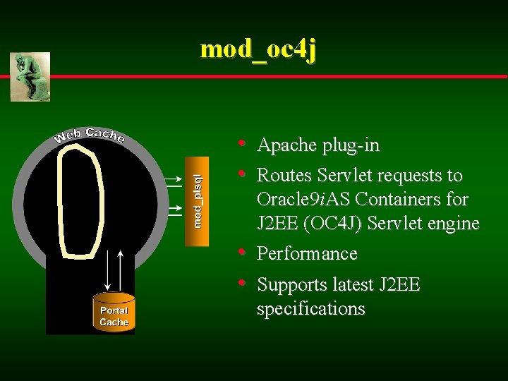 mod_oc 4 j • Apache plug-in • Routes Servlet requests to Oracle 9 i.