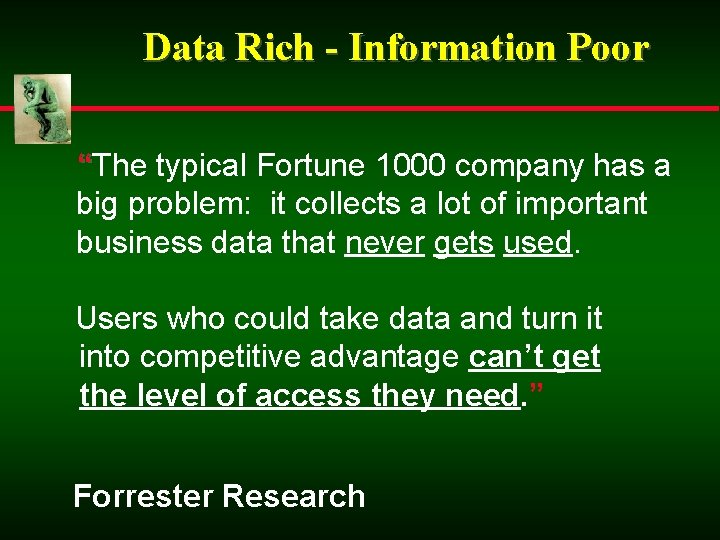 Data Rich - Information Poor “The typical Fortune 1000 company has a big problem: