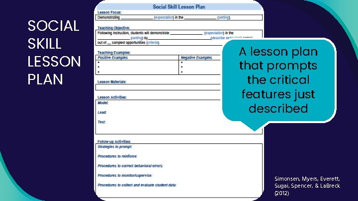 SOCIAL SKILL LESSON PLAN A lesson plan that prompts the critical features just described