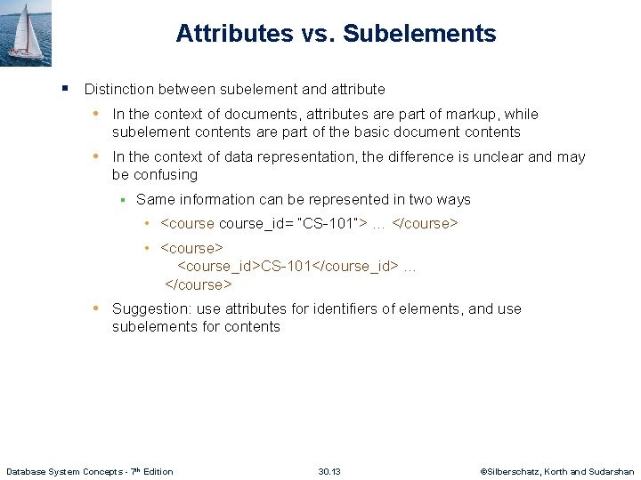Attributes vs. Subelements § Distinction between subelement and attribute • In the context of