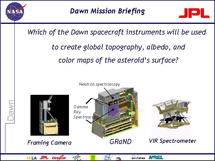 Dawn Mission Briefing Which of the Dawn spacecraft instruments will be used to create