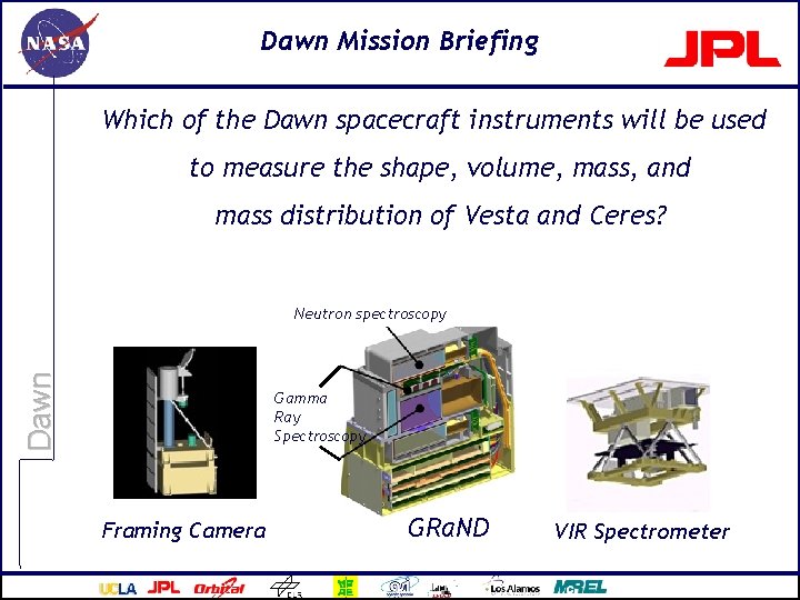 Dawn Mission Briefing Which of the Dawn spacecraft instruments will be used to measure