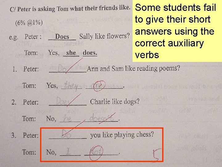 Some students fail to give their short answers using the correct auxiliary verbs 