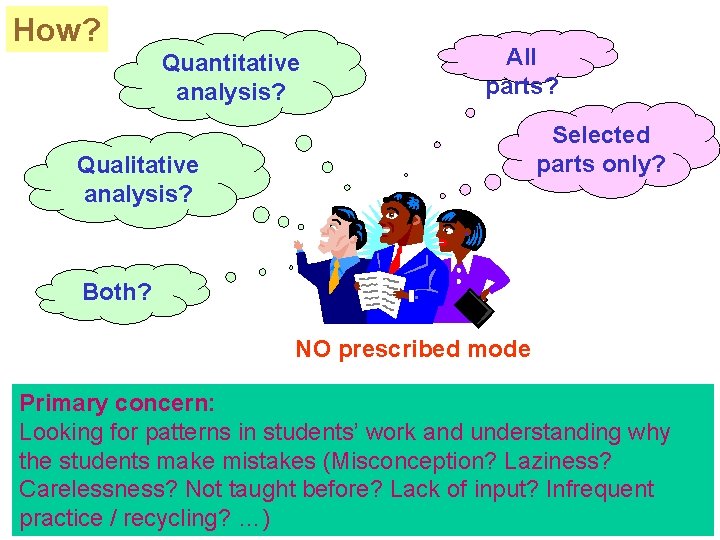 How? Quantitative analysis? All parts? Selected parts only? Qualitative analysis? Both? NO prescribed mode