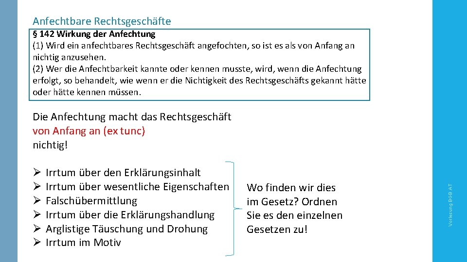 Anfechtbare Rechtsgeschäfte § 142 Wirkung der Anfechtung (1) Wird ein anfechtbares Rechtsgeschäft angefochten, so