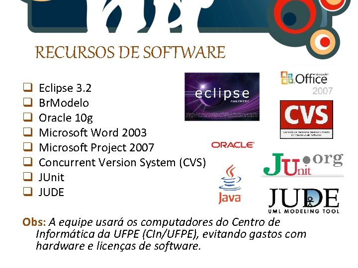 RECURSOS DE SOFTWARE q q q q Eclipse 3. 2 Br. Modelo Oracle 10