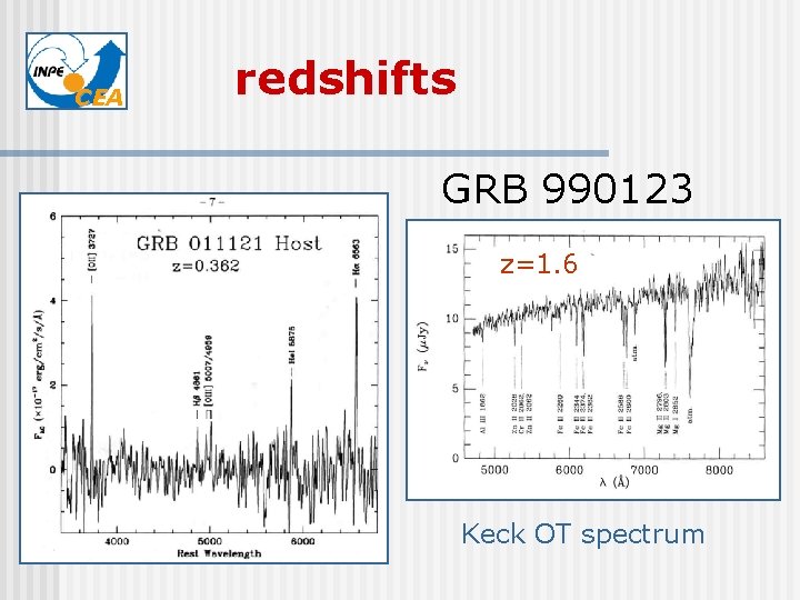 CEA redshifts GRB 990123 z=1. 6 Keck OT spectrum 