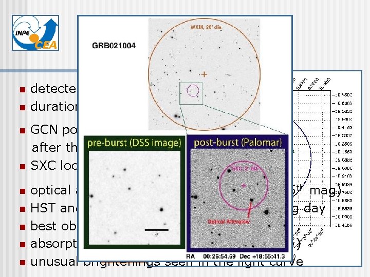 CEA n n n n n GRB 021004 detected by Fregate, WXM and SXC