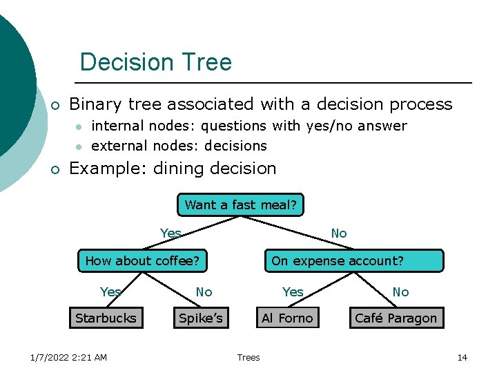 Decision Tree ¡ Binary tree associated with a decision process l l ¡ internal Decision Tree ¡ Binary tree associated with a decision process l l ¡ internal